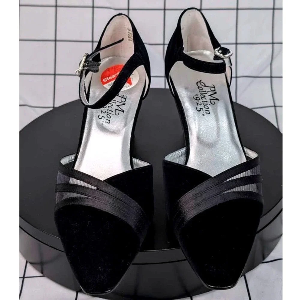 PM COLLECTION BY 925 ~ Black Velvet Strappy‎ High Heel ~ Women's 8.5M